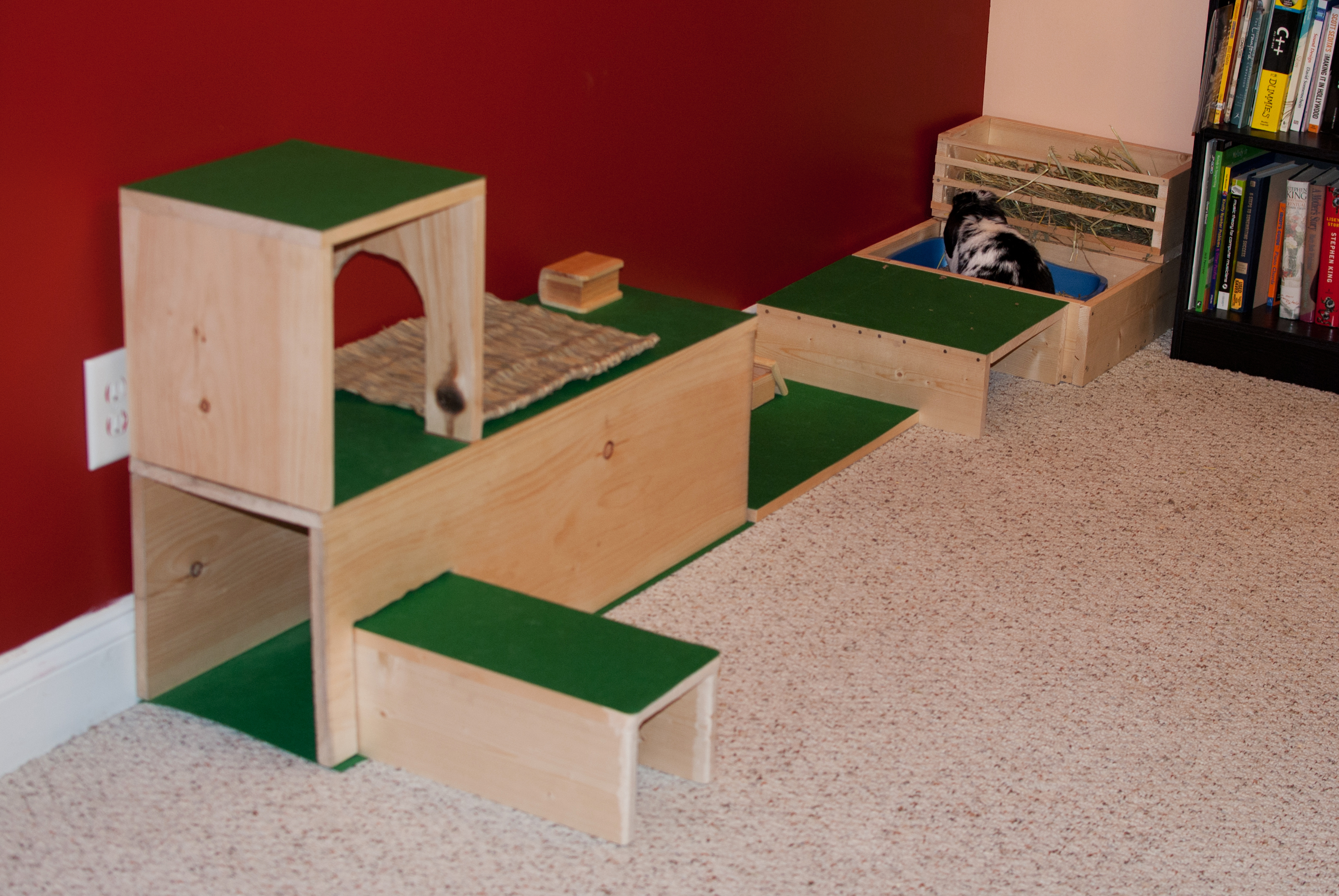 Bunny's current castle made out of wood and felt (to prevent slipping).
